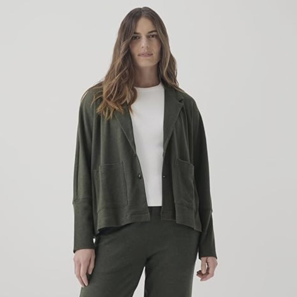 Pact Organic Cotton Women's Relaxed Blazer in Evergreen Heather, size S, NWT